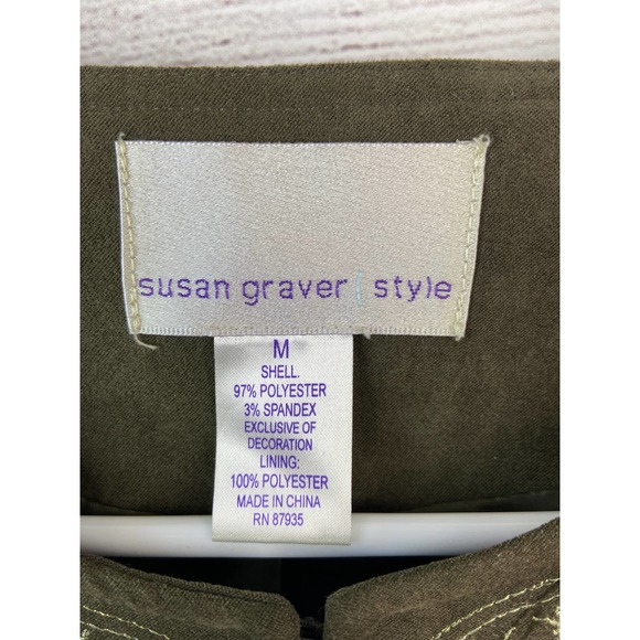 Susan Graver hook eye closure green heavy embroidery woven jacket size M - Picture 5 of 7